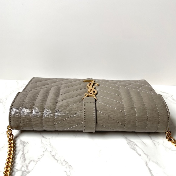 New Saint Laurent YSL Large Wallet on Chain Greyish Brown - Picture 6 of 14